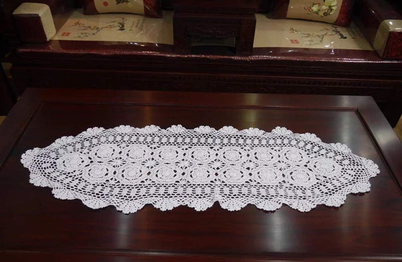 Damanni Oval Cotton Handmade Crochet Lace Table Runner Doilies Dresser Scarf,15 Inch by 35 Inchï¼ŒWhite - Image 2